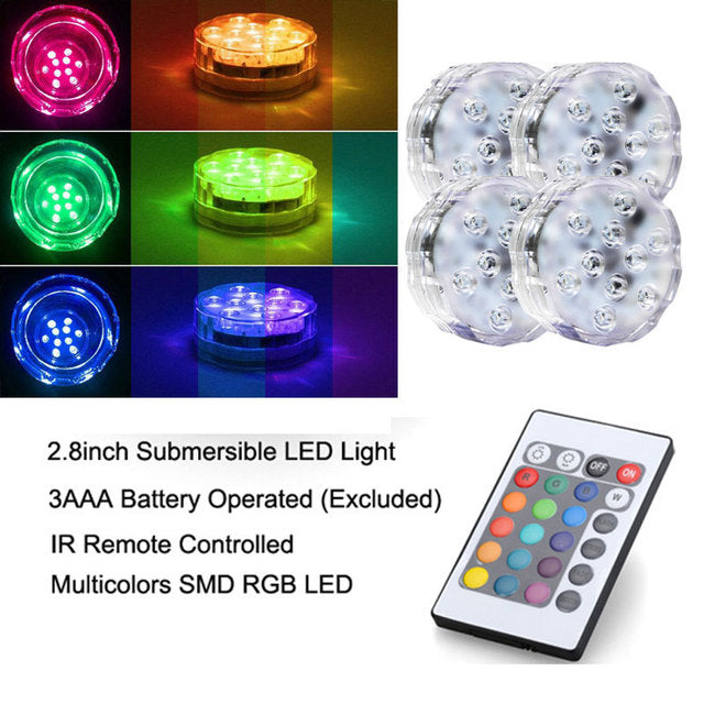 LED Multi Color Submersible Waterproof Vase Base Light With 24 Keys Remote control