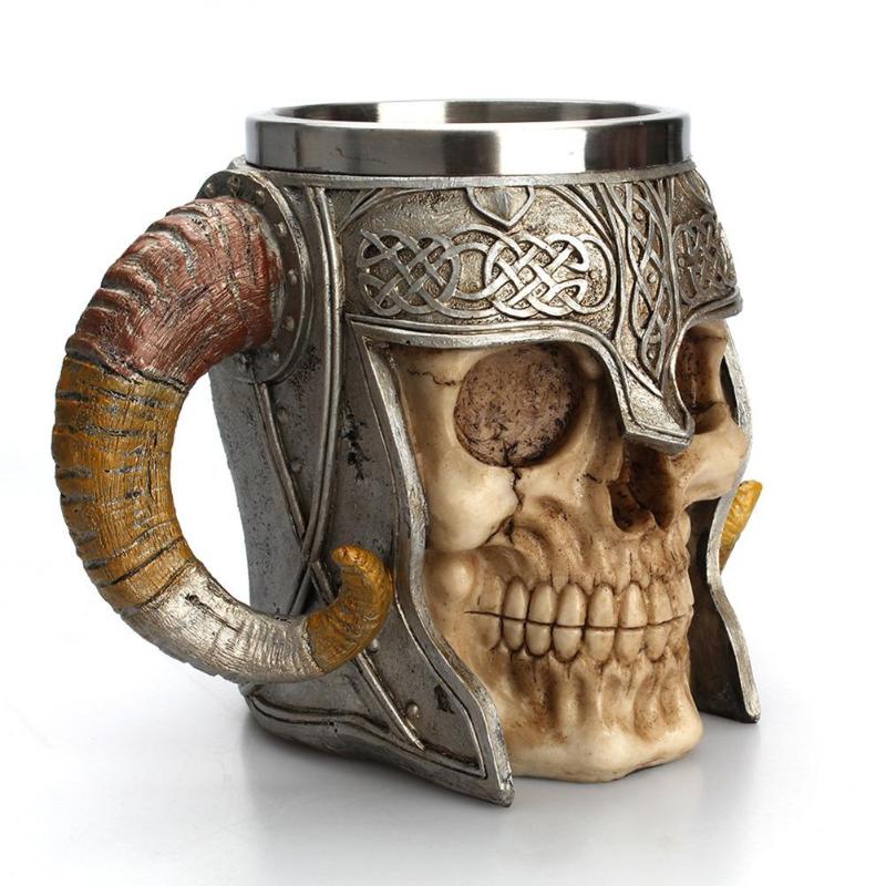 Stainless Steel Skull Mug Viking Drinking Cup Skeleton Resin Beer Stein Tankard Coffee Mug Tea Cup Halloween Bar Drinkware Gift