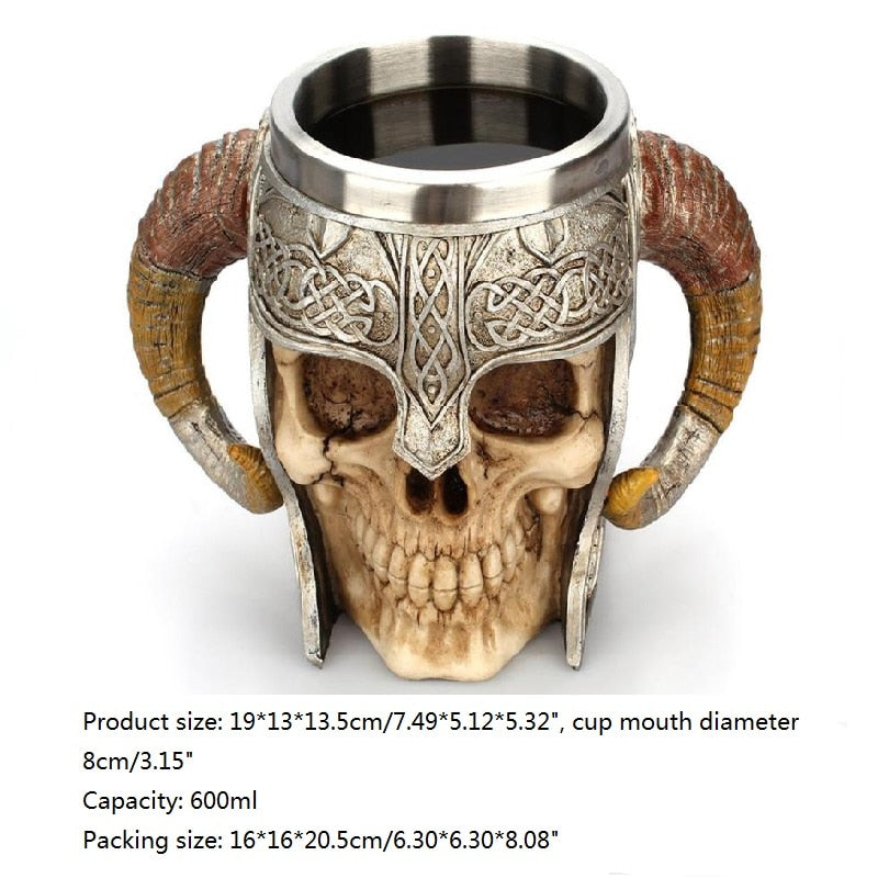 Stainless Steel Skull Mug Viking Drinking Cup Skeleton Resin Beer Stein Tankard Coffee Mug Tea Cup Halloween Bar Drinkware Gift