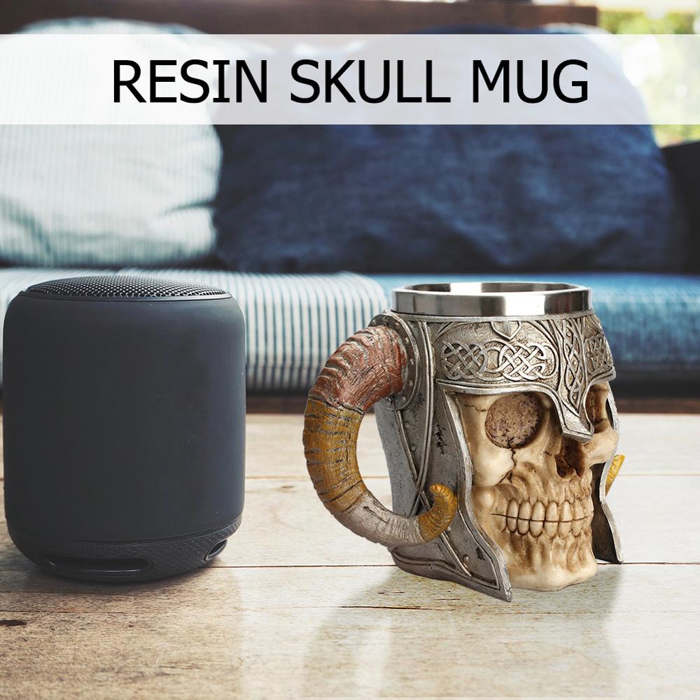 Stainless Steel Skull Mug Viking Drinking Cup Skeleton Resin Beer Stein Tankard Coffee Mug Tea Cup Halloween Bar Drinkware Gift